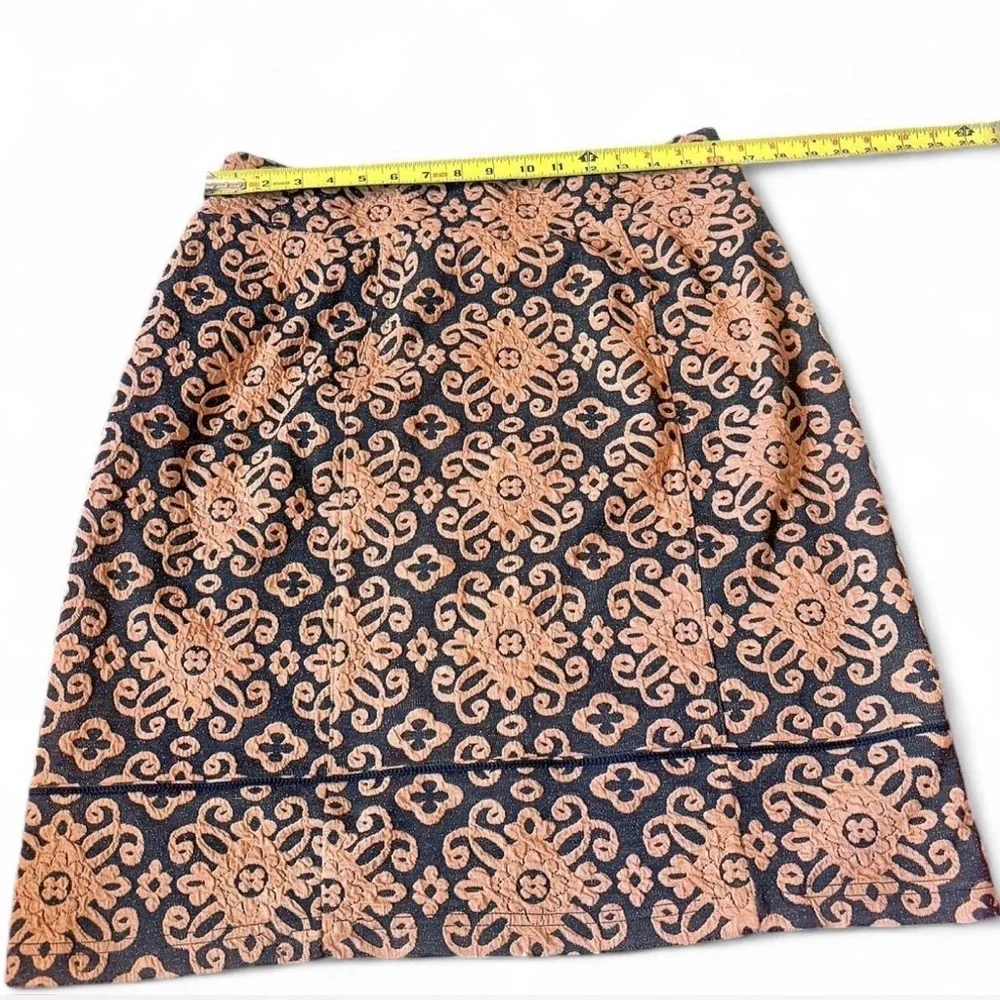 Sahalie Rust Orange Black Jacquard Textured A-Line Mini Skirt Size Medium